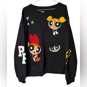 Powerpuff Girls Black Crewneck Sweatshirt Retro Style XXL